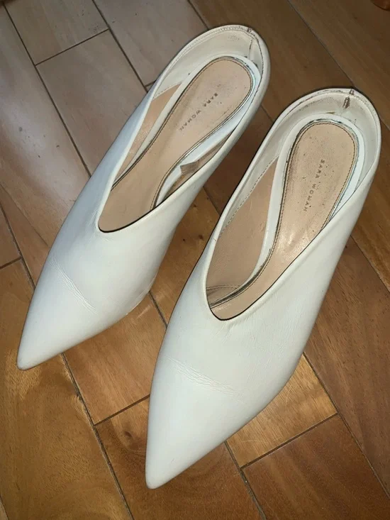 ZARA Pointy V-Neck Leather Block Heel Mules Minimalist - Picture 3 of 12